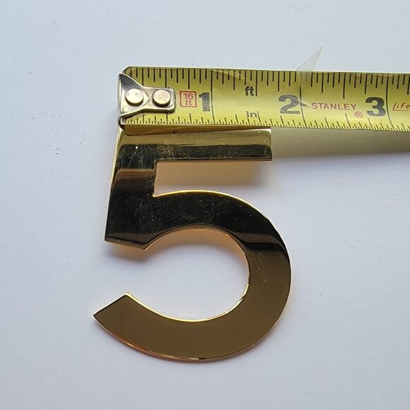 CHANEL classic gold number 5 brooch pin. 2.25" h x 1.5" w - Picture 7 of 8